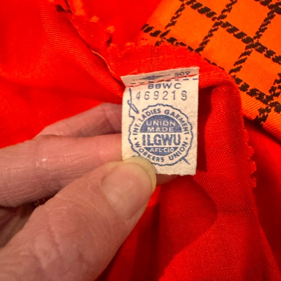 VTG Mod 60’s Button Up Tailored Orange Grid Vest w/Tie - Picture 4 of 6